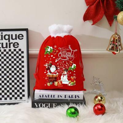 Drawstring Pouch High-Quality Christmas Eve Bag Candy Bags Large Velvet Santa Bag For Holiday Celebrations Christmas Eve Gifting