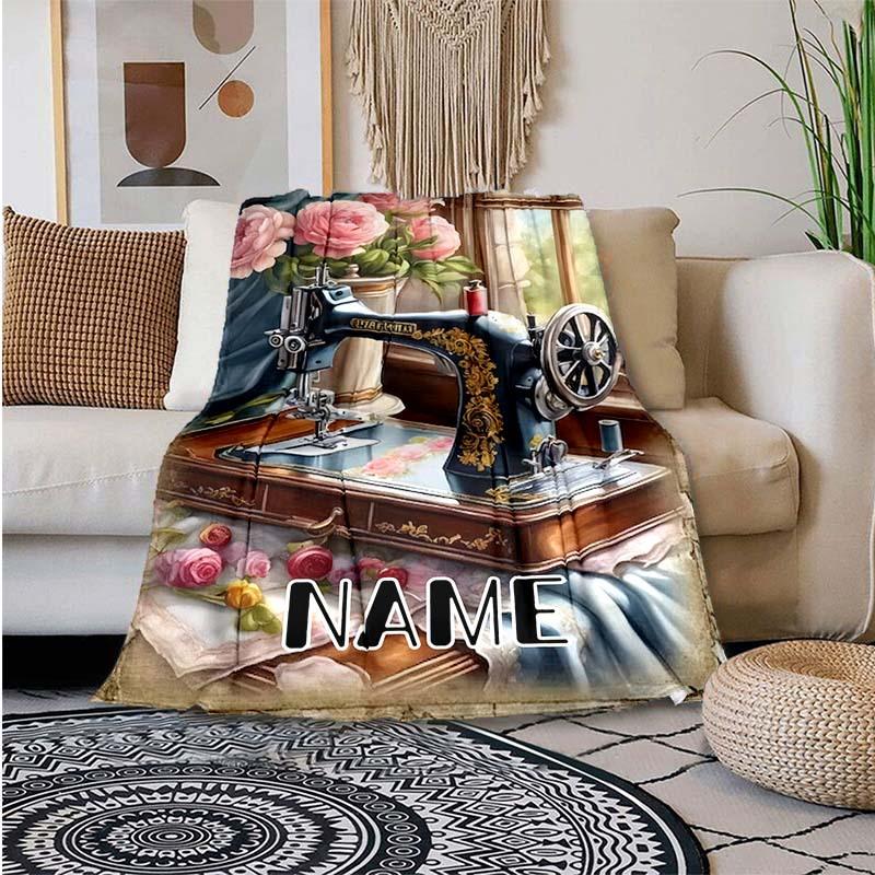 Retro Sewing Machine Customize Your Name Blanket Used For Chair Office Sofa Bed Camping Soft And Warm Giving Friends And Relatives Birthday Graduation