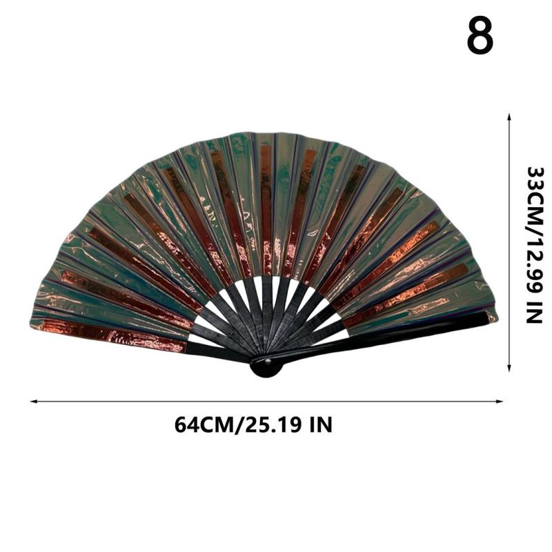Holographic Folding Fan Pvc Glitter Laser Taiji Fan Dancing Clap Fan For Kung Fu Concerts And Rave Parties Colorful Accessory