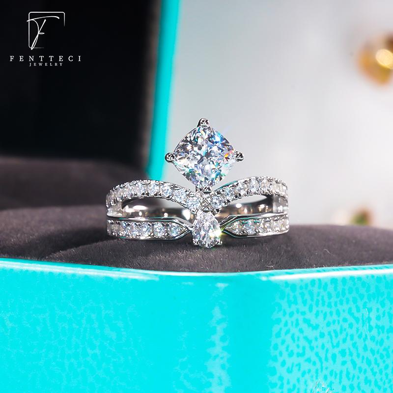 FENTTECI 925 стерлингового серебра платиновое покрытие муассанит корона кольцо микро — фото 5