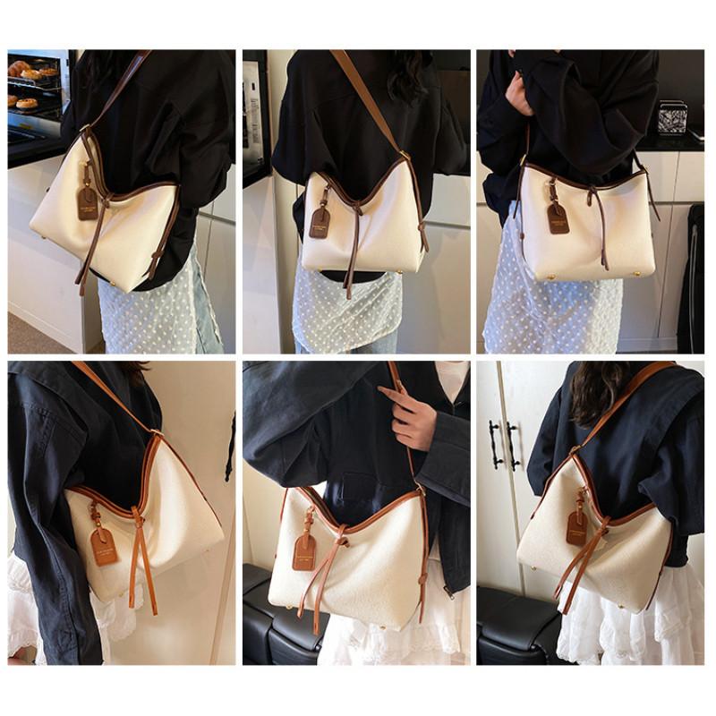 Solid Color Women Casual Crossbody Bag Pu Fabric Stylish Stitching Everyday Wear