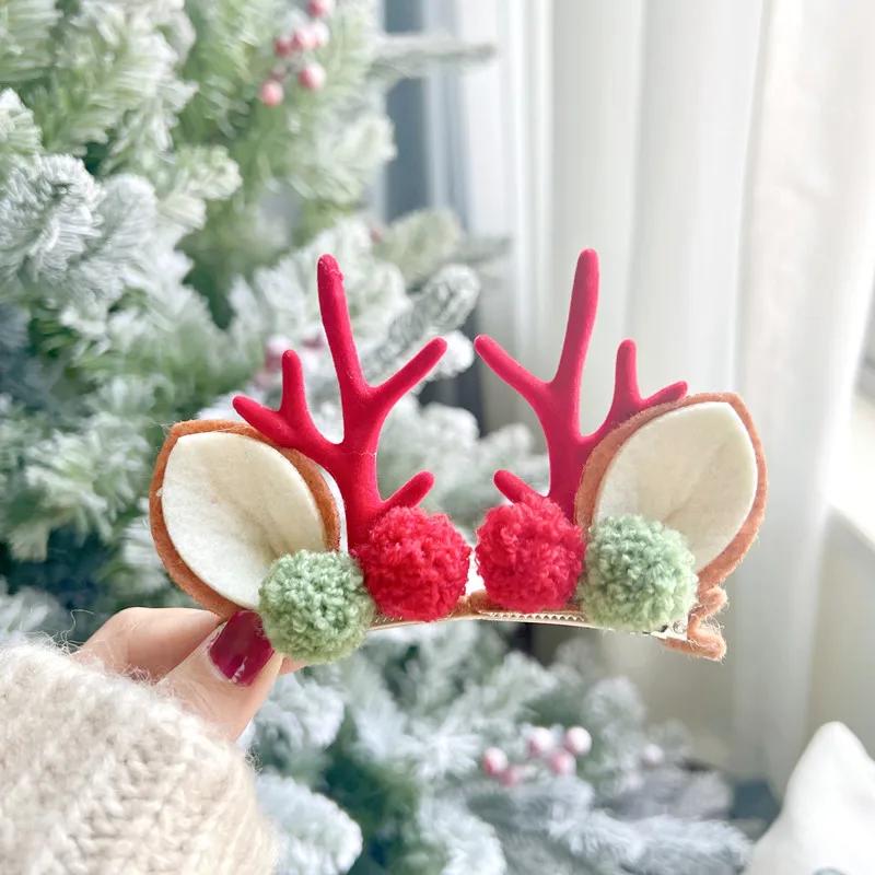 Christmas Antler Hair Clips Pendants Xmas Ornaments Merry Christmas Decor Gift for Girl Elk Hair AccessoriesHappy New Year