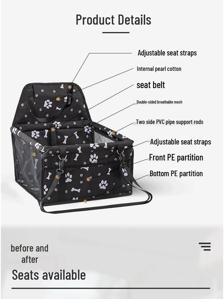 Waterproof Foldable Pet Seat & Mat for Car with Dog Cage & Bed