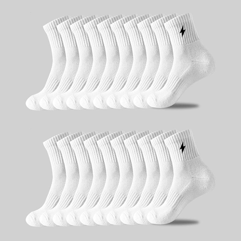 10 Pair Black and White  Embroidered Lightning Men's and Women's Solid Color Medium Socks Thin Soft Sports Neutral Couple Sock