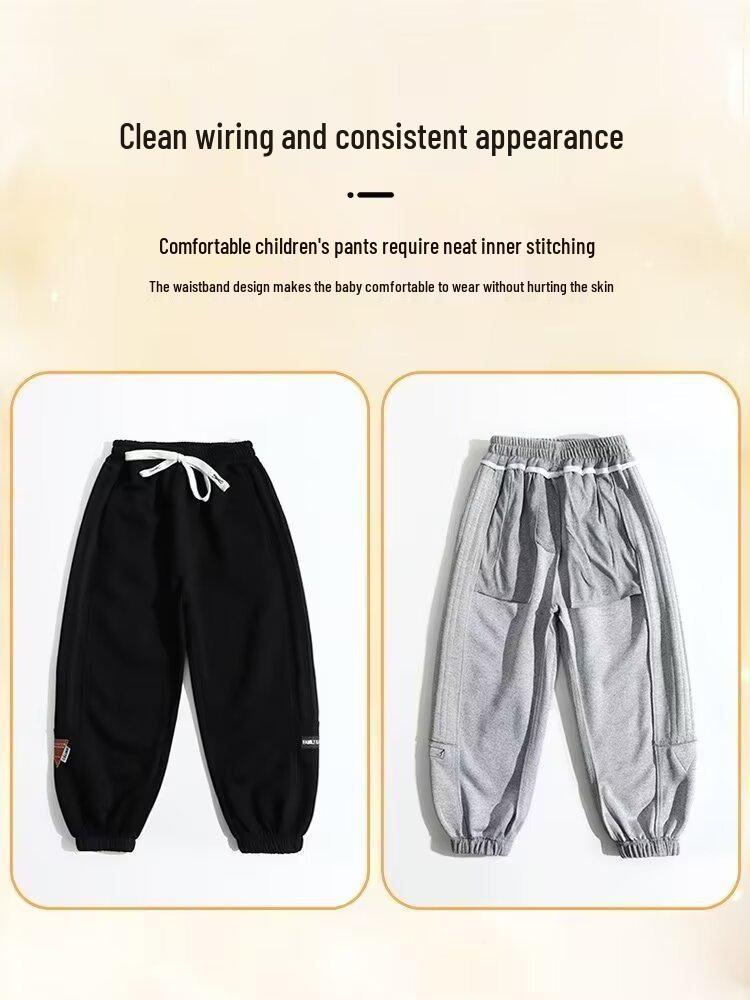 Pantaloni della tuta neri da ragazzo per primavera e autunno - Vestibilità casual leggera per bambini e adolescenti