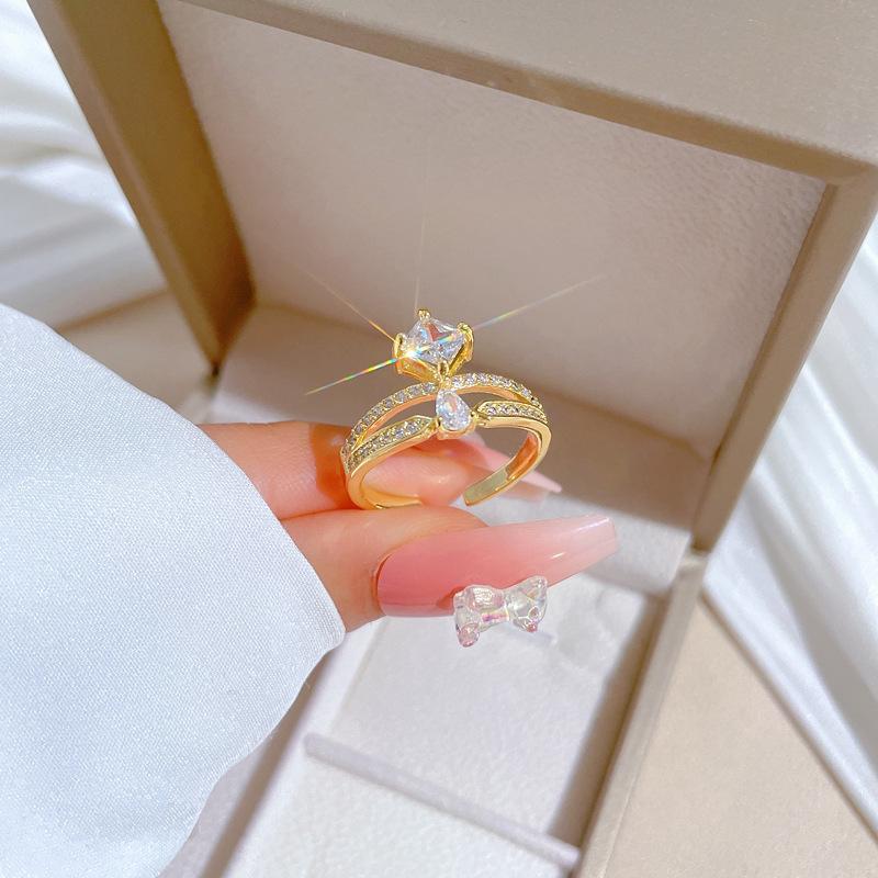 Real Gold Crown Water Drop Wedding Ring Ring Opening Adjustable Simple Jewelry Japanese Ring Couple Ring