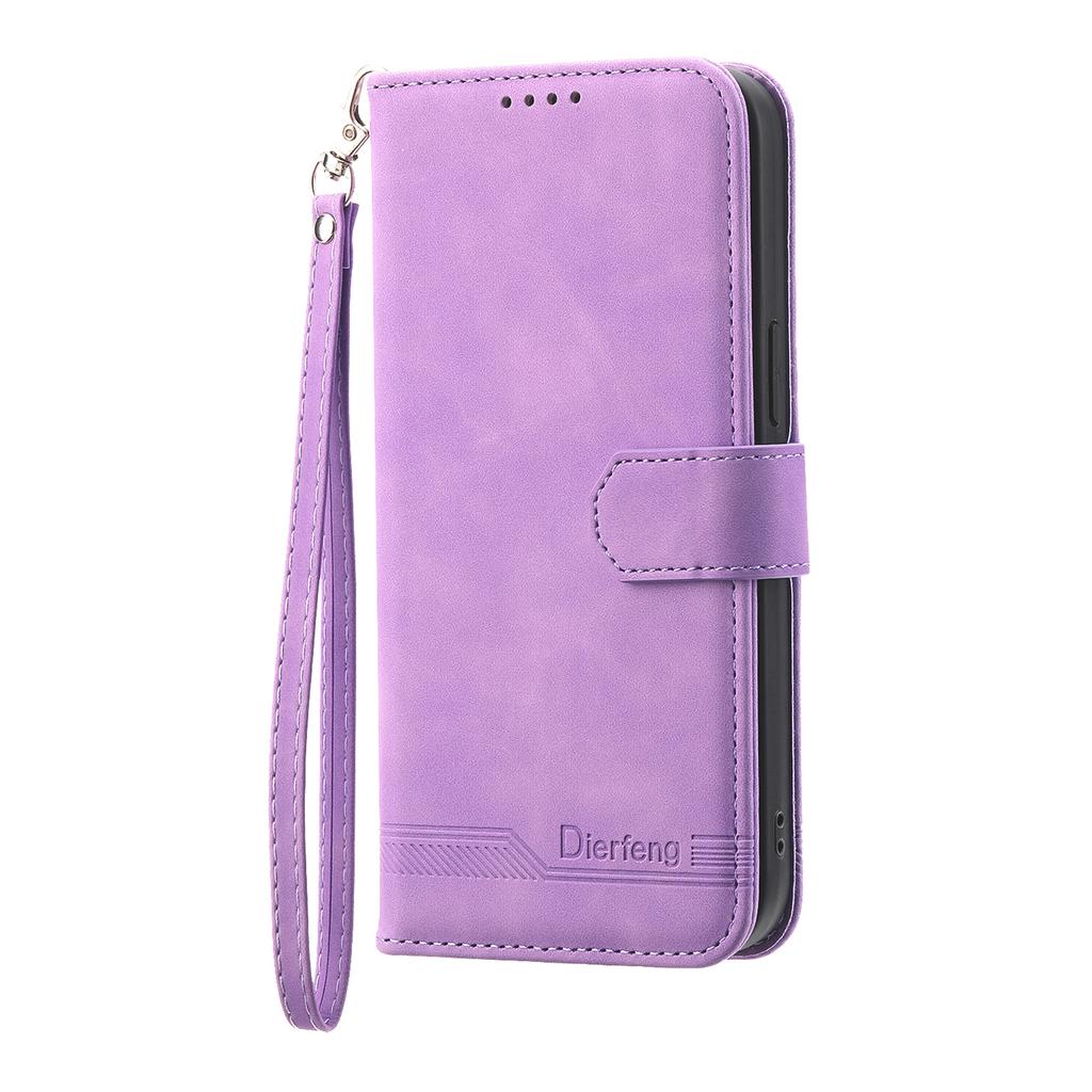 DIERFENG DF-03 For Honor 400 Pro 5G (Global) Case Lines Imprint Wallet Leather Phone Cover with Wrist Strap