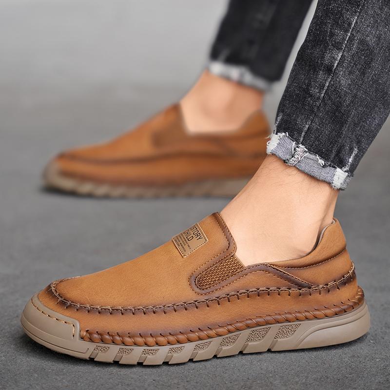 38-46 Men's Handmade Leather Shoes Casual Loafers Slip On Leather Flats Outdoor Walking Shoes