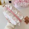 Cute Bow Flower Quilting Cotton Makeup Bag Women Zipper Cosmetic Organizer Female Cloth Handbag Portable Toiletry Case For Girls