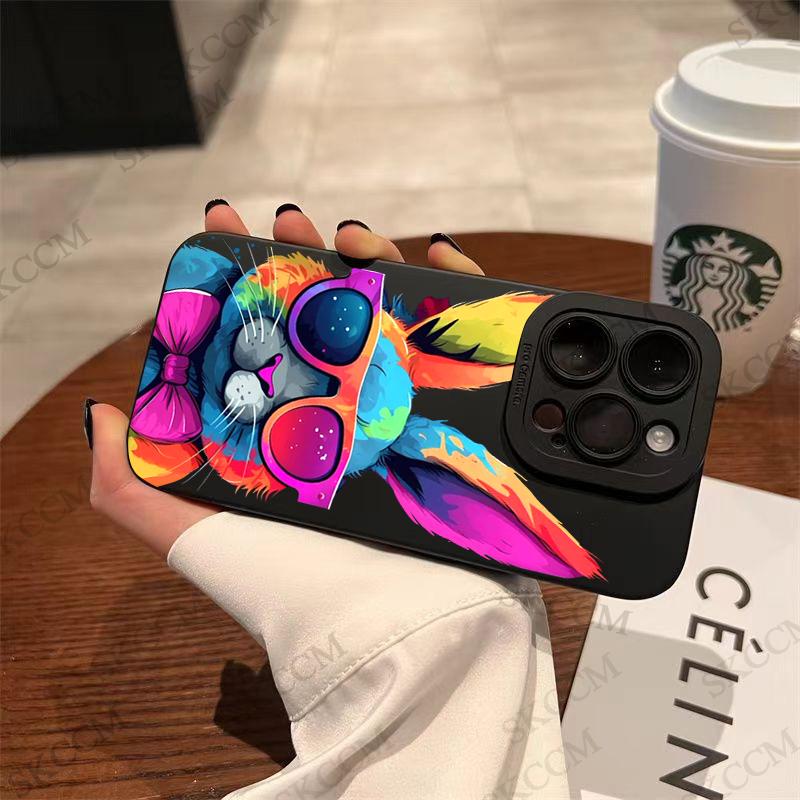 Artistic Rabbit With Sunglasses Protective Phone Case For iPhone 17 Air 16 15 13 12 11 Pro Max Pro Plus Anti-Scratch Funda Cover