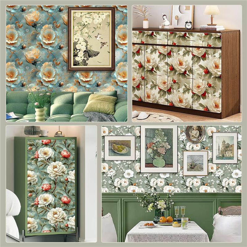 Vintage Floral Wallpaper Wainscoting Sticker Self-Adhesive Waterproof Moisture-Resistant Wall Decoration Renovation Upcycling