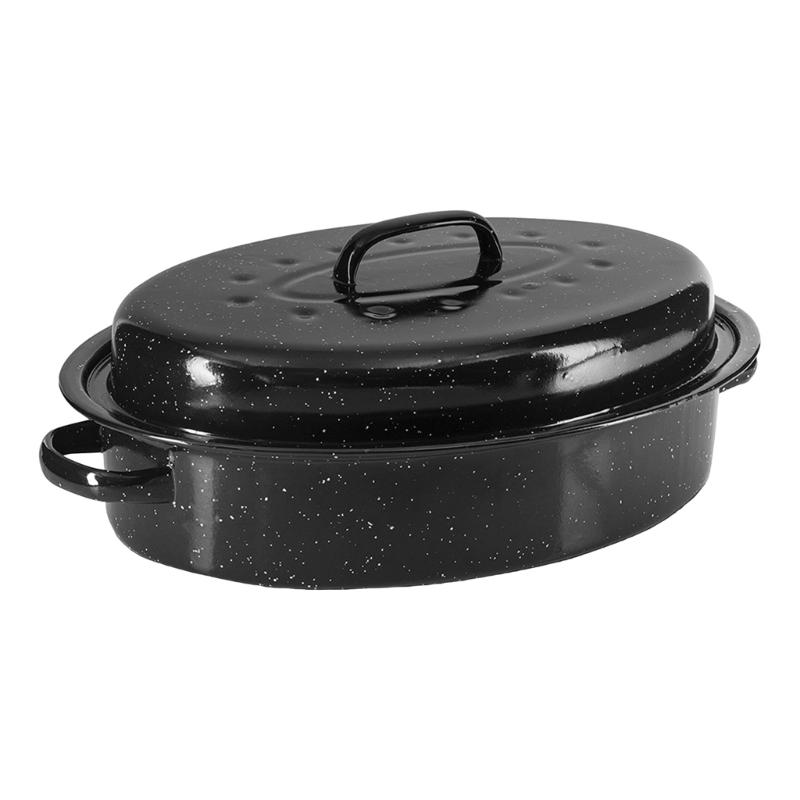 Enameled Iron Turkey Roaster With Lid Perfect For Baking Bread Roasting Meat And Vegetables Dishwasher Safe