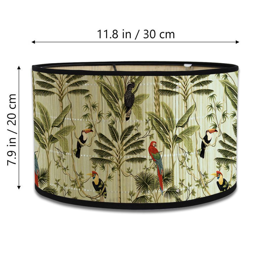 Parrot Print Bamboo Lampshade Pendant and Table Lamp with American Country Drum-shaped E27 Holder