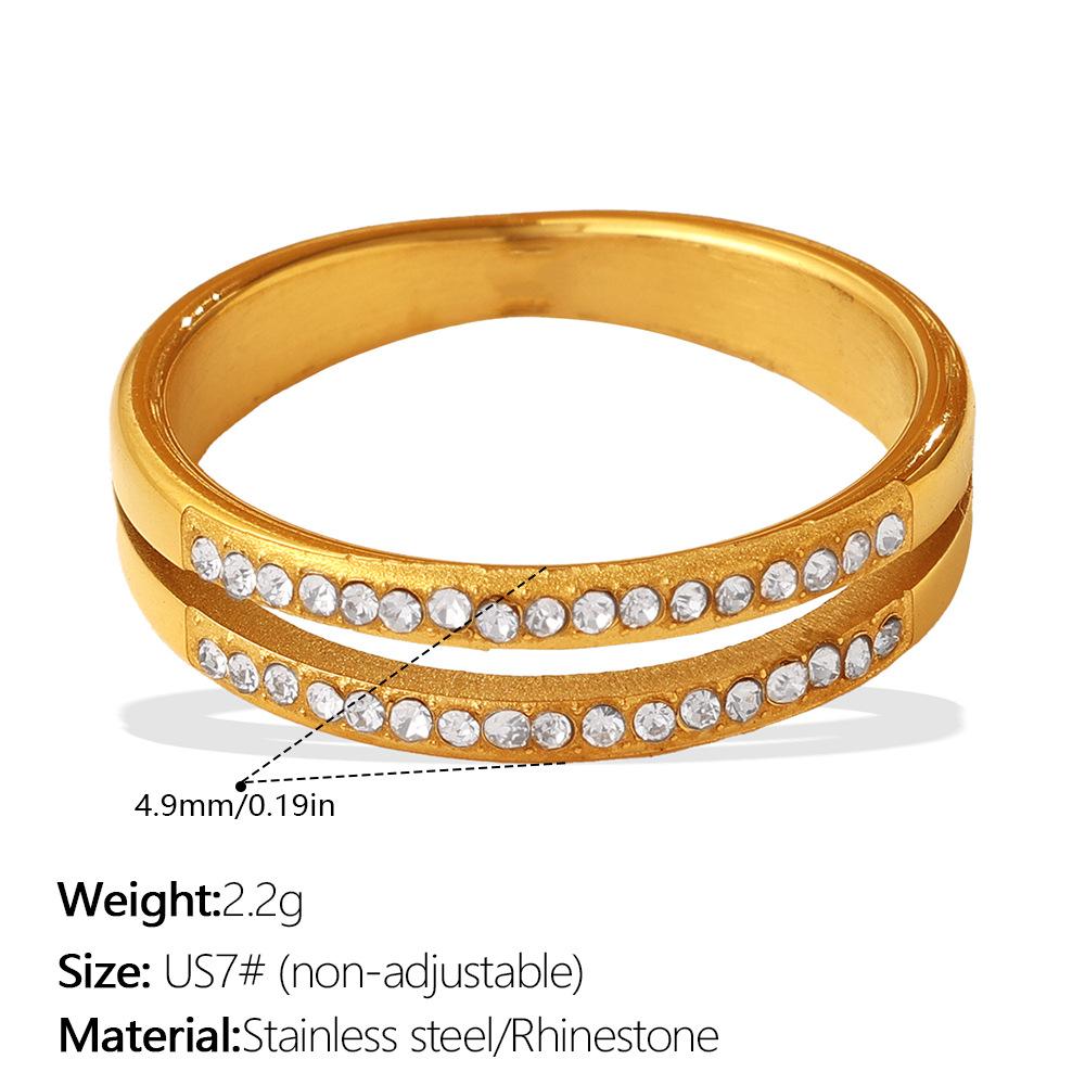 Simple wind sugar cube multi-layer diamond-encrusted zircon open ring women's stainless steel light luxury unique adjustable ring