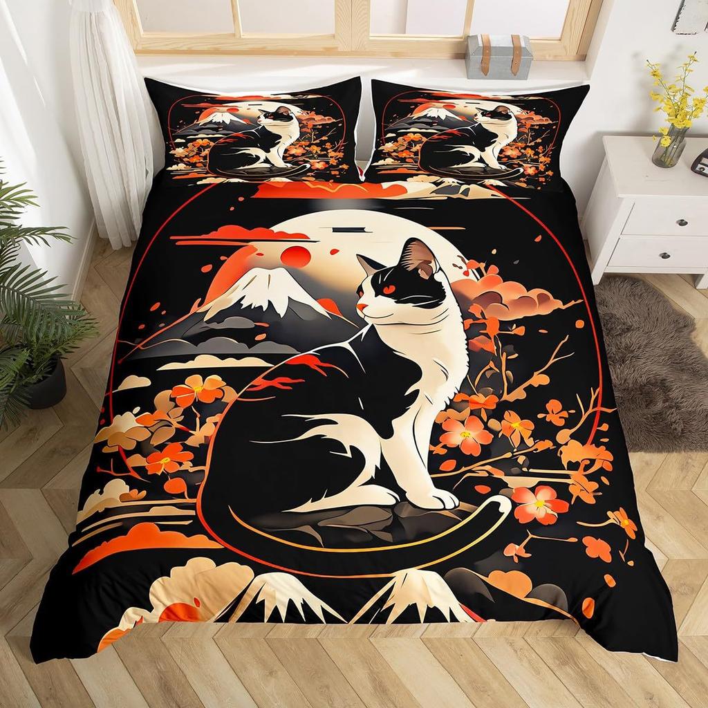 Japanese-Style Pink Wave Three-Piece Quilt Cover Digital Printing Bedding Set Bed Cover
