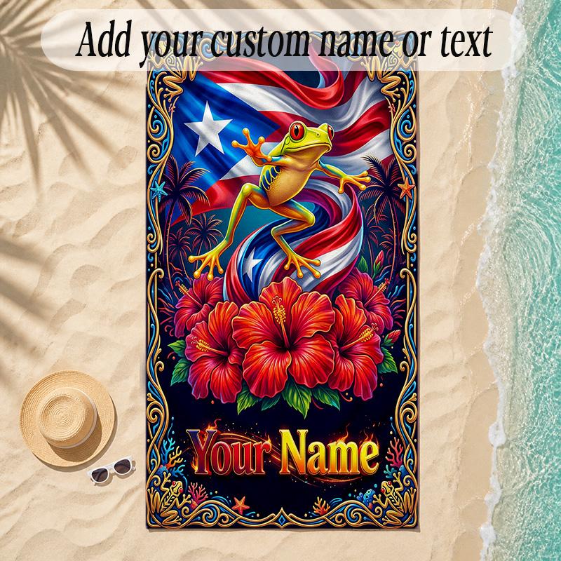 Frog Theme Soft Beach Towel Personalized Custom Name Text Towel Portable for Beach Pool Travel