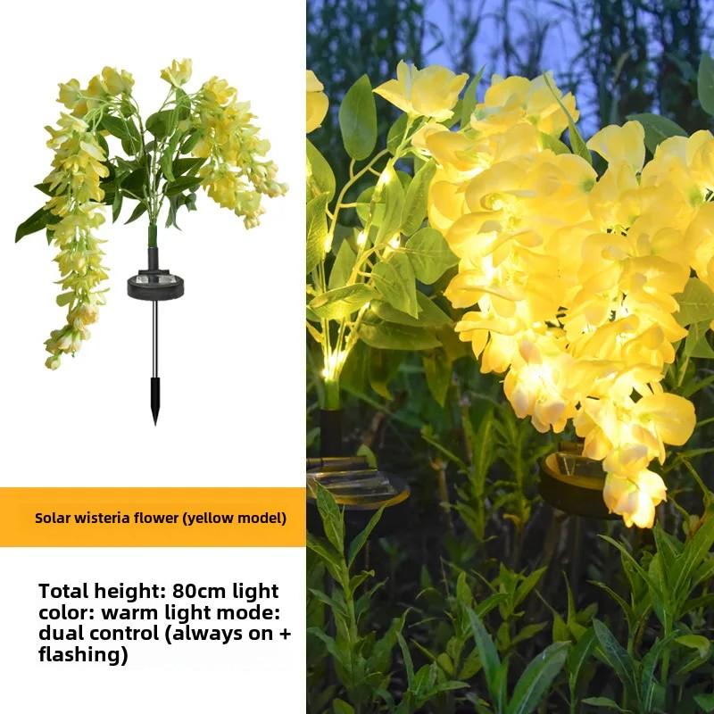 Solar Wisteria Flower Landscape Lights Courtyard Garden Decoration Led Artificial Flower Ground Plug Lights Lawn Lamps