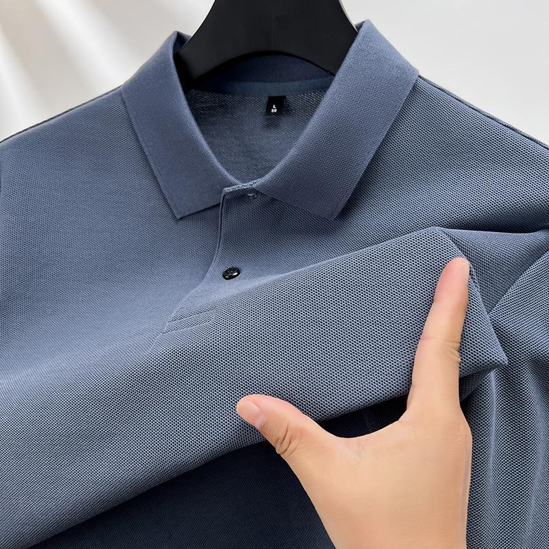 100% Cotton Men's Long Sleeve Polo Shirt Autumn Lapel Collar Business Casual T-Shirt