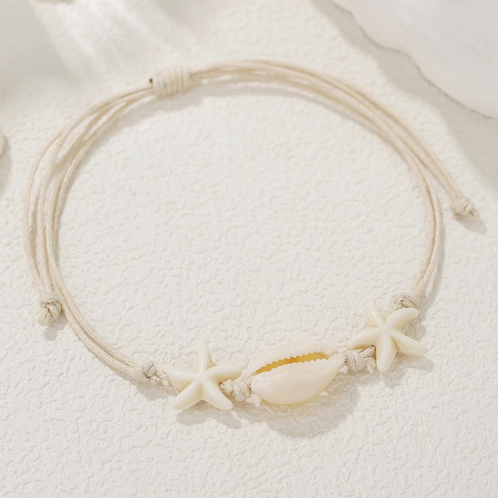 Fashion Retro Bohemian Handwoven Knotted Bracelet Women's Ins Sea Series Natural Shell Starfish Bracelet Accessories Woman