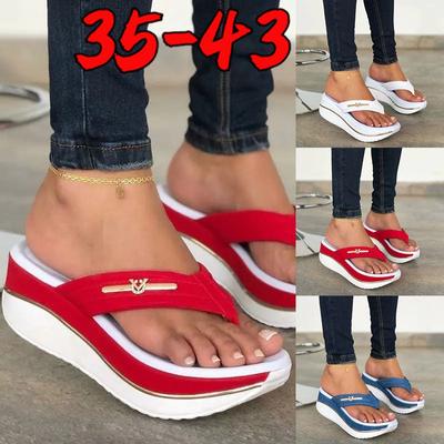 Sommer Damen Keilabsatz Dicker Boden Flip Flops Plateau Hausschuhe Outdoor Freizeit Plattform Höhensteigernde Sandalen Plus Größe 35-43