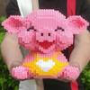 3D Model DIY Mini Diamond Blocks Bricks Building Animal World Pink Smile Pig Piggy Sit Pet Doll Toy for Children Gift