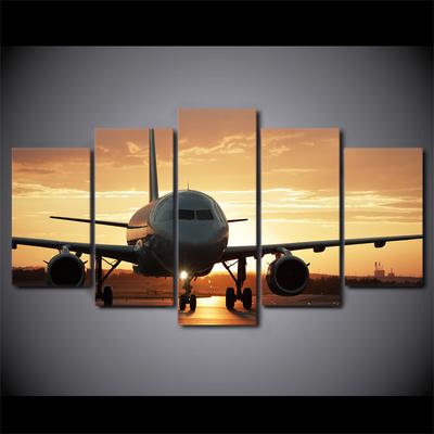 Leinwand Gemälde Wand Kunst Für Wohnzimmer Rahmen 5 Stück Flugzeug Bilder Modulare HD Drucke Golden Sunset Poster Wohnkultur