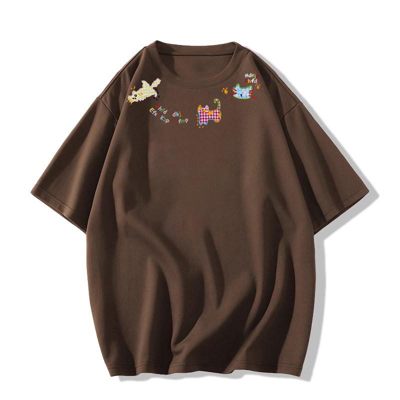 

Women s Plus Size Retro Cartoon Short Sleeve T-shirt - American Summer Loose Fit, Petite Design Top M (80-100 lbs) кавовий