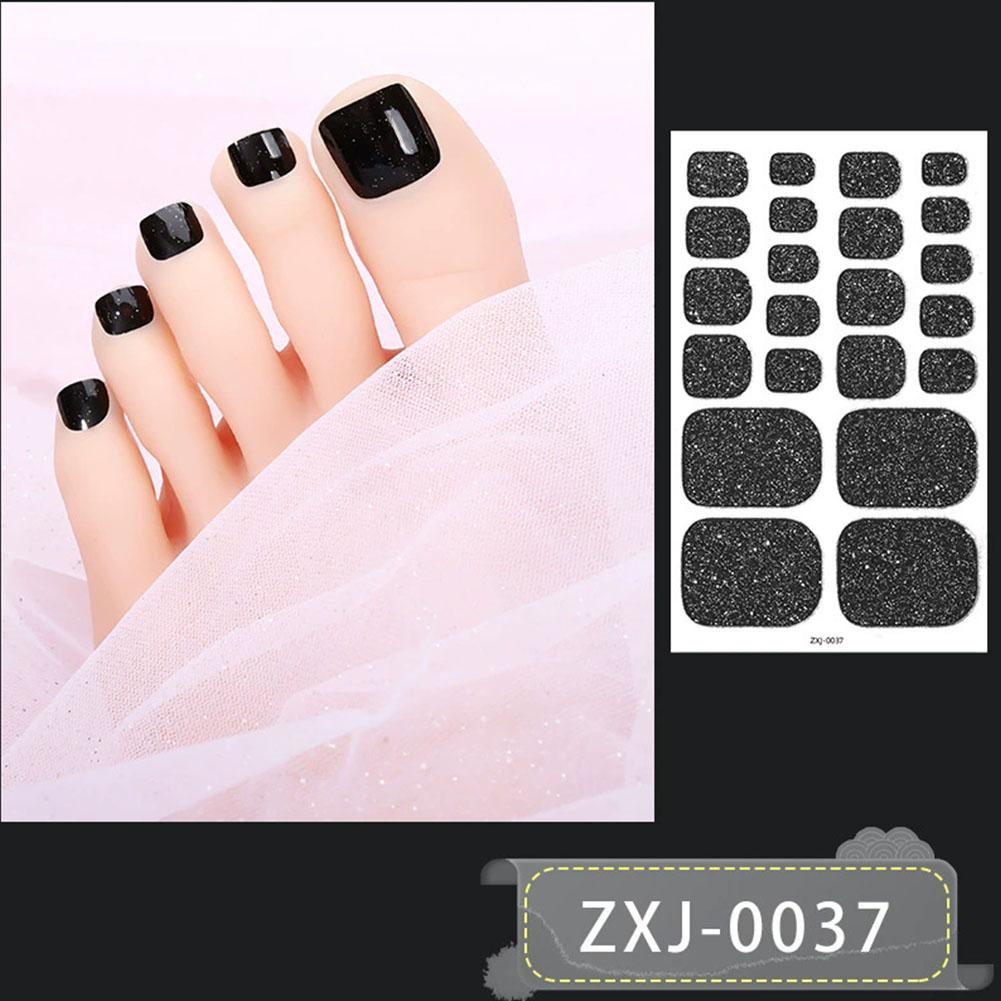 22Tips Vibrant Glitter Toenail Stickers Solid Color Full Cover Toenail Polish Strips Summer Self Adhesive DIY Foot Decals