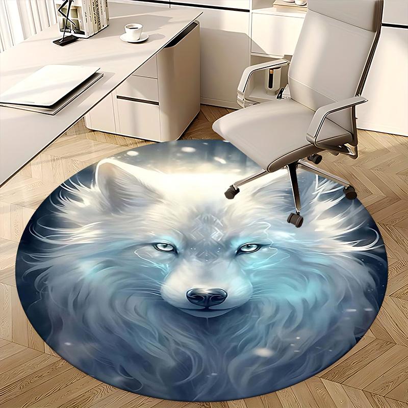 1pc Anime Wolf Design Round Carpet Office Chair Mat, Non Slip Rug for Home Decor, Living Room, Bedroom, Game Room