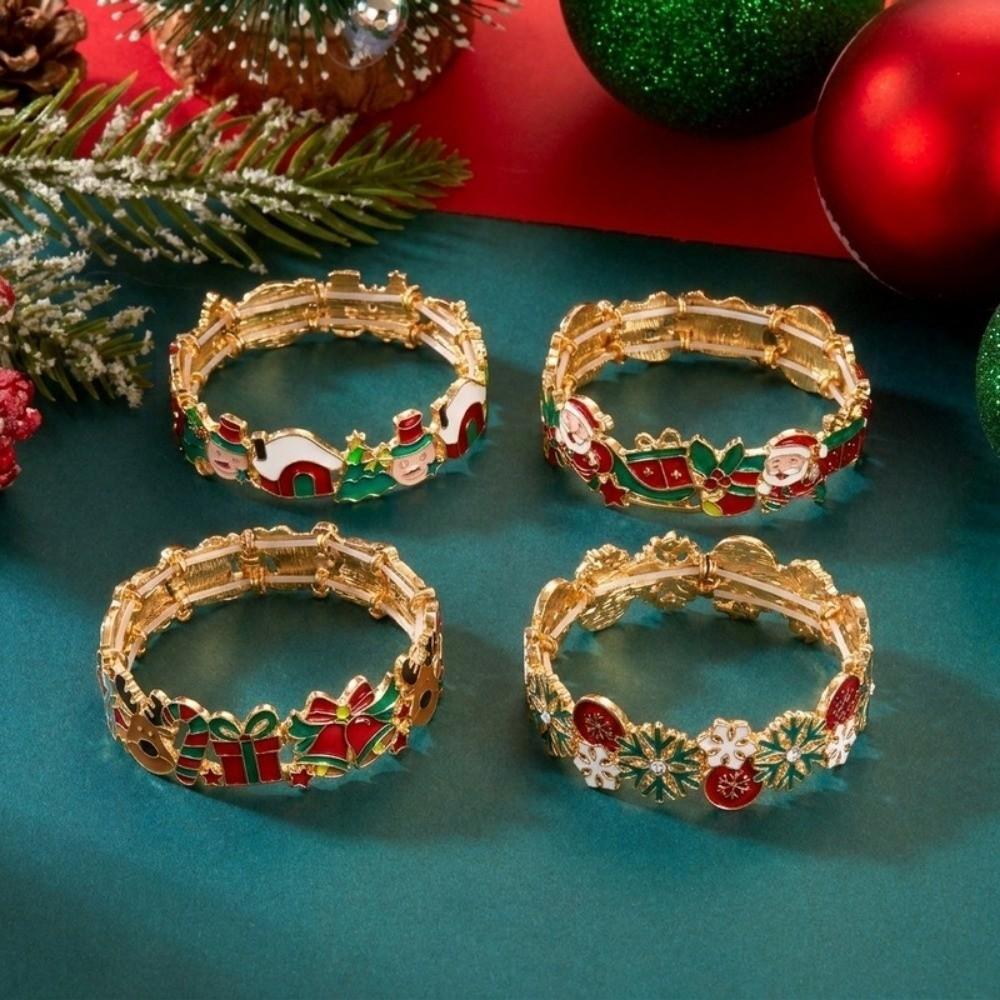 Multicolor Stretch Bracelet Reindeer Charm Bangle Popular Christmas Enamel Bracelet  Christmas