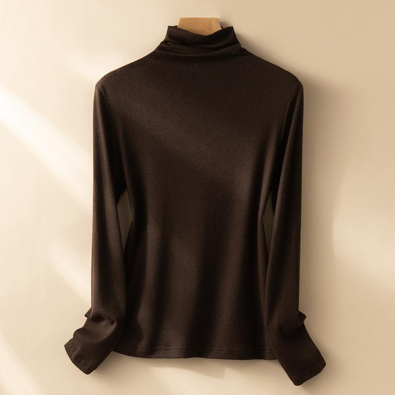 

Рубашка с блузкой и воротником-стойкой, женская осенне-зимняя блузка с длинными рукавами, узкие однотонные топы с высоким воротом L кофейный
