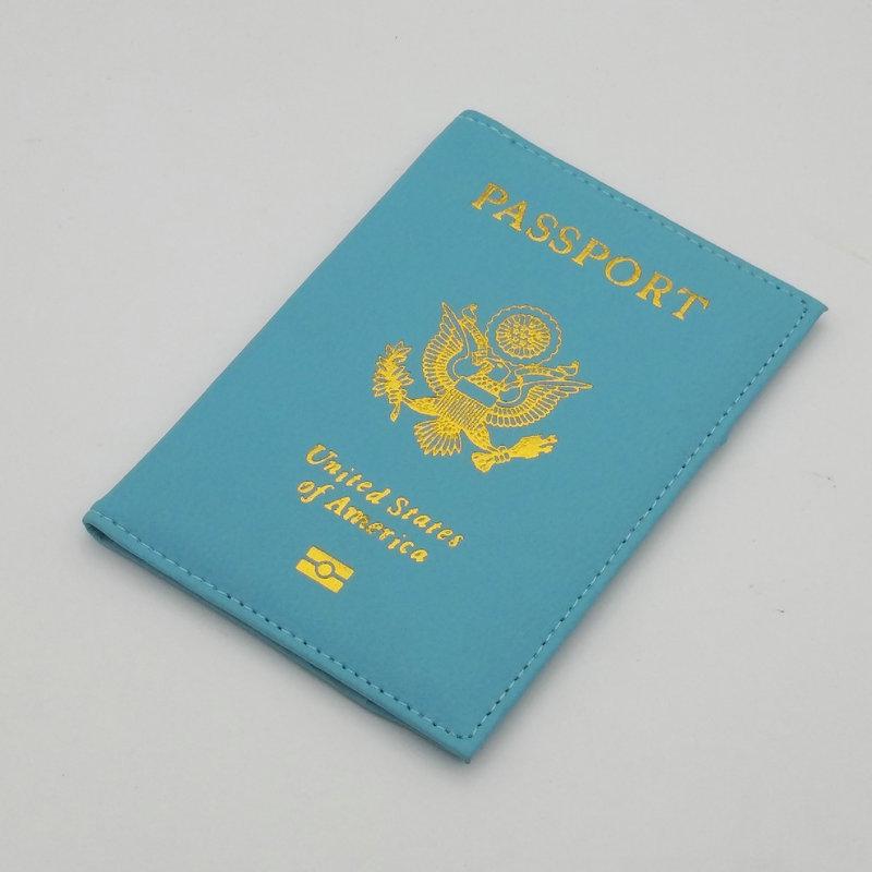 

Персонализированная кожаная обложка для паспорта США, индивидуальный дорожный держатель для паспорта, американские обложки-кошельки для паспортов для девочек, Америка небесно-голубой