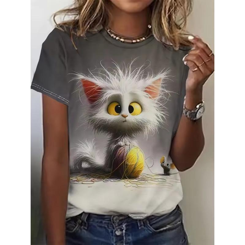 Summer Fashion Women's T-Shirt Cat Dog Animal Print Print 3D Printed Short Sleeve Tops Girl Loose Casual Loose Oversize Outdoor Clothing
