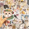 50 Pieces of Hand-drawn Cat Expression Stickers, Waterproof PVC Self-adhesive Stickers for Notebooks and Water Bottles