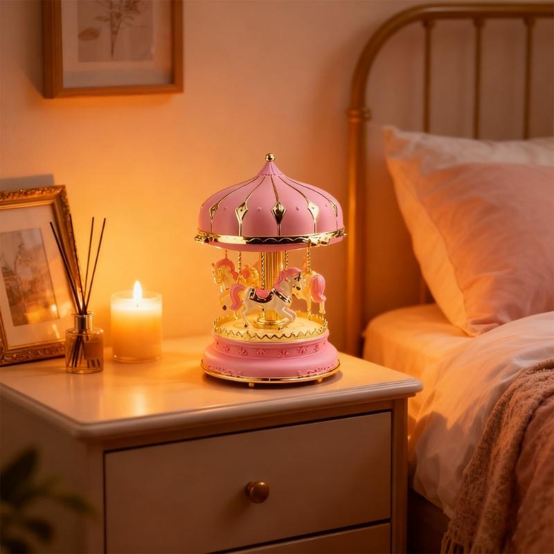 3 Horse Carousels Music Box Color Light Musical Box Christmas Birthday Presents Gift for Daughter Mom Granddaughter