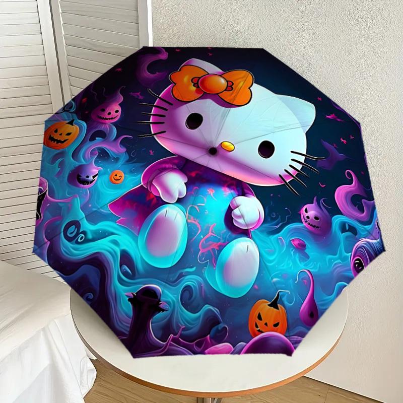 1pc Halloween Hello Kitty Automatic Folding Umbrella] Durable Iron Frame & Rod, Portable Folding, Makes a Great Holiday Gift yy251016249
