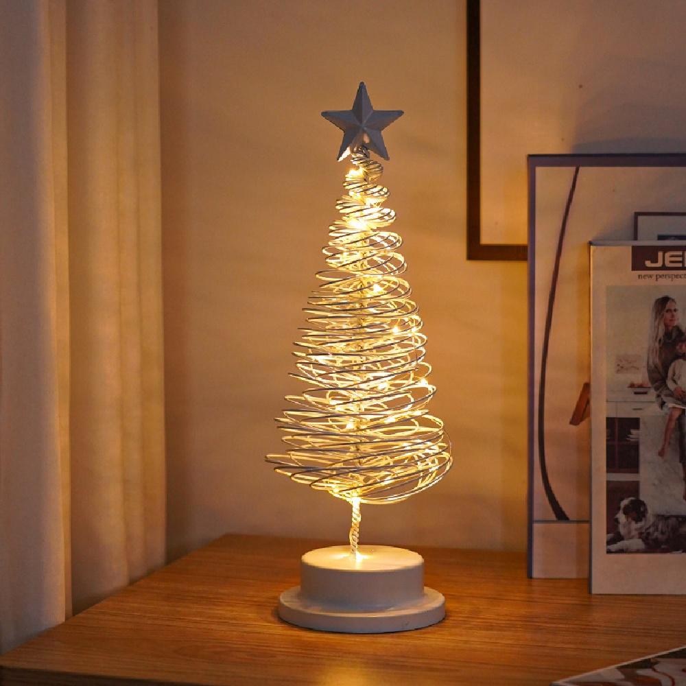 LED Christmas Tree Bedside Lamp,Decorative Iron Art Table Light For Cozy Bedroom&Festive Atmosphere,Battery-Powered Night Light