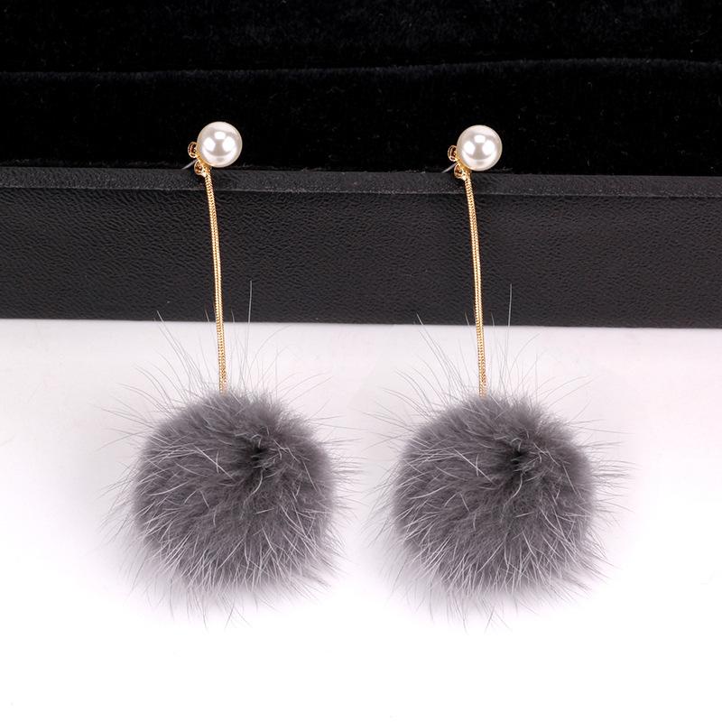 Day Earrings Autumn And Winter Fashion Exaggerated Mink Hair Ball Long Hair Ball Earrings Stud Earrings Women'S Jewelry