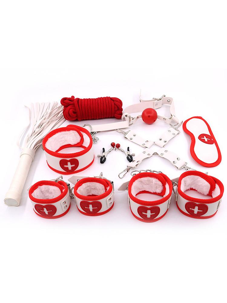 Erotic Set Sexy Leather Plush Sex Toys Bondage Kit Handcuffs Feather Blindfold Flirt Exotic Accessories Couples Adult Games