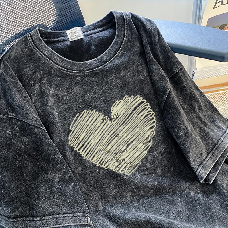 Women's Oversized Washed Black Distressed Hip-Hop T-Shirt