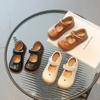 Spring Children's Leather Shoes Single Shoes Girl Princess Shoes Brown Beige Fashion Love Cute Girls Casual Footwear H09232