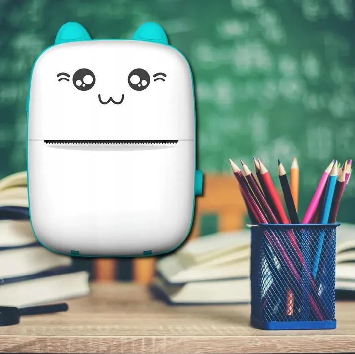 Drukuś Mini Thermal Printer Blue Mini Cat + Roll of Wall Paper