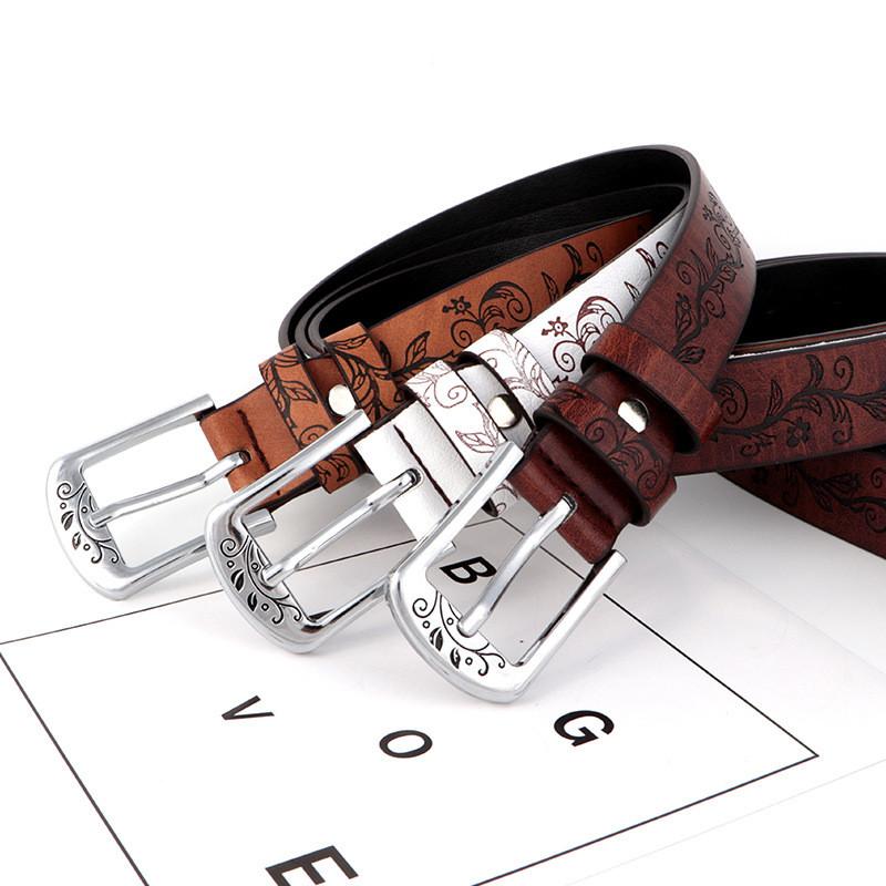 Leather Inspired Boho Belt With Embossed Design And Silver Buckle For Womens