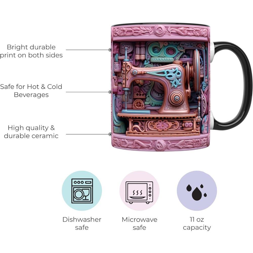 3D Sewing Machine Ceramic Coffee Mark Cup Tea Cup New Birthday Gift