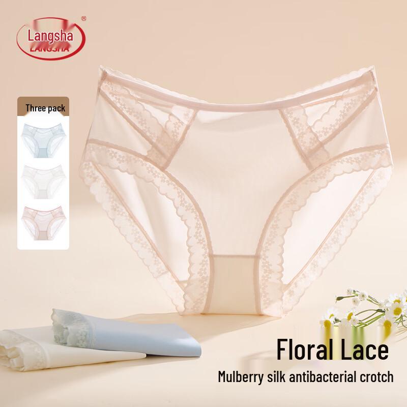 LANGSHA Women's Silk Crotch Antibacterial Lace Briefs