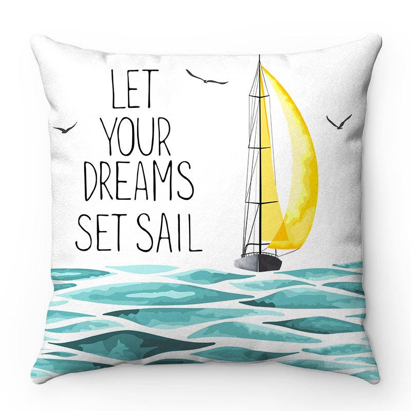 Cartoon Summer Sail Pattern Digital Printing Short Plush Pillow Covers for Car Sofa Office Cushion Cover Home Goods 60x60cm