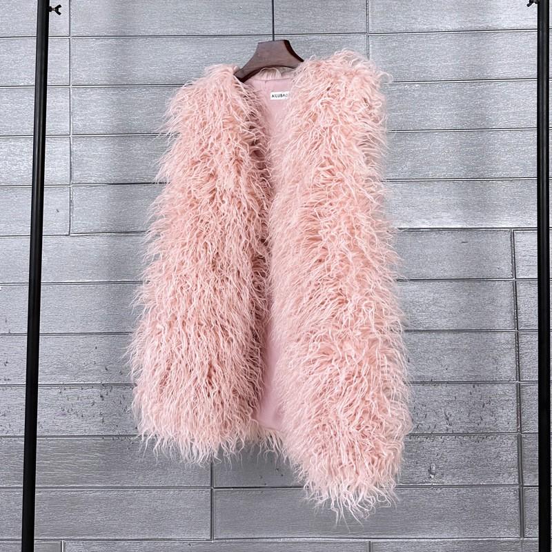 Plus Size Faux Shearling Vest Mid-Length Fur Coat Warm Sleeveless Jacket Women