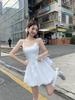 Women's White Ballet Spaghetti Strap Dress with Slimming Waist and Bud Short Skirt - Summer 2026 Collection.