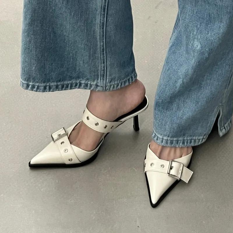 Women's Summer New Simple Solid Color Shallow Slip-On Sandals PU Waterproof Outdoor Casual Party Dress Women's High Heels