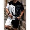 Men's Summer Set Fashion Wolf  Print Short Sleeve + Shorts 2 Piece Set Animal Pattern Casual Quick-Dry Men's Summer Sports Set